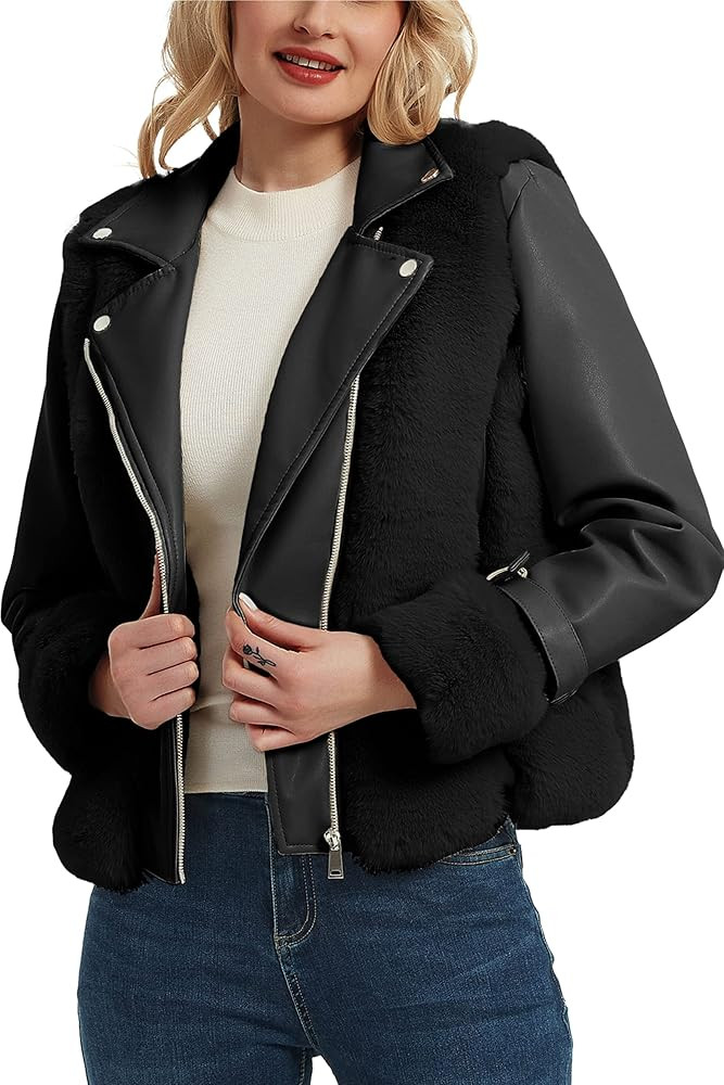 Bellivera Women Faux Suede Leather Jacket Motorcycle Short Sherpa-Lined Coat with Removable Belt | Amazon (US)