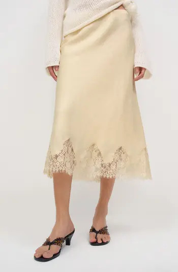 Reformation Carolina Lace Trim Linen Midi Skirt | Nordstrom | Nordstrom