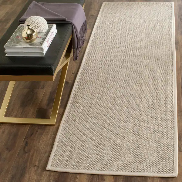 SAFAVIEH Natural Fiber Pacific Casual Border Sisal Rug - 2'6" x 20'  Runner - Marble/Beige | Bed Bath & Beyond