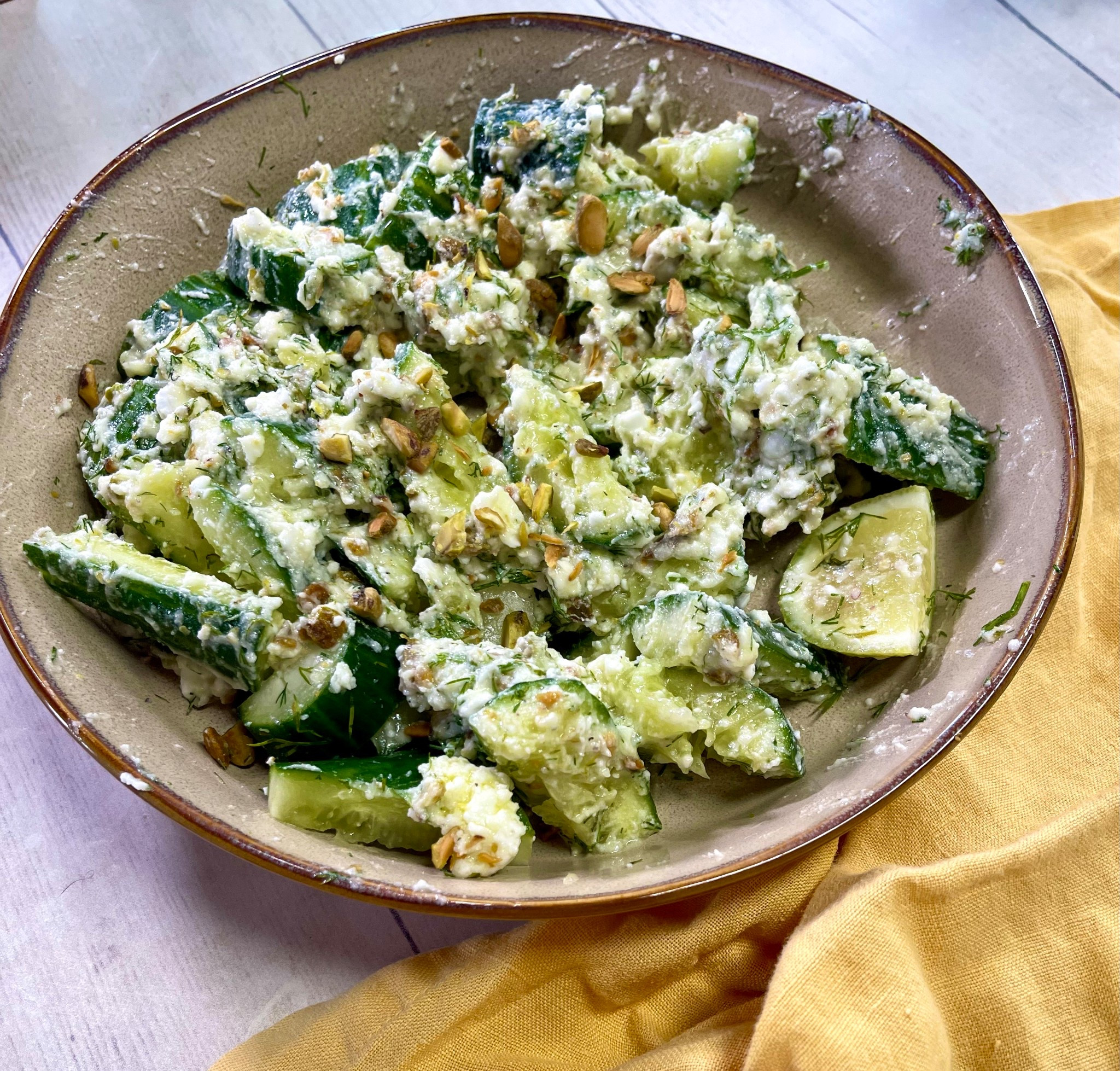 This cucumber salad I both mixed and served into this bowl that’s linked.  As you already know if you follow me this is my favorite serving bowl because of the color, quality and shiny glaze. This is dishwasher safe and large to hold such a large serving. If you’re curious this is a vegan cucumber, feta and dill salad. 

#LTKGiftGuide #LTKHome #LTKFindsUnder100
