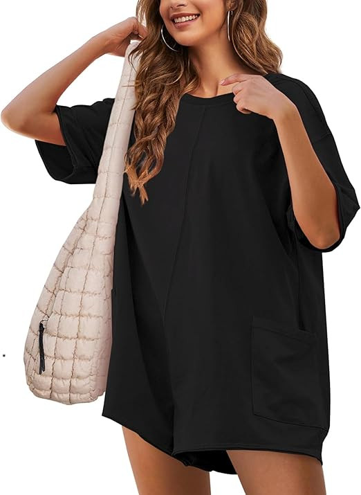 Rompers for Women Loose Hot Shot Tee Romper Trendy Oversized Jumpsuits Overalls | Amazon (US)