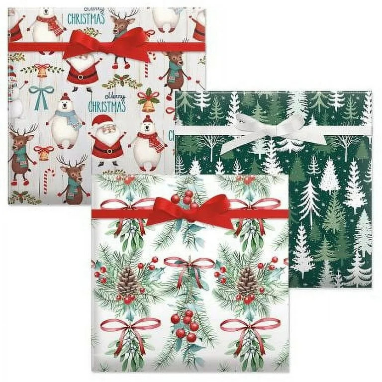 Current 3-Pack Jumbo Heavyweight Christmas Gift Wrap Paper Rolls, Each Roll 23" x 32', Holiday Fo... | Walmart (US)