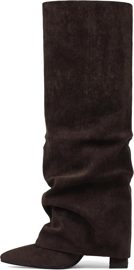 SaraIris Women's Slouchy Knee High Boots - Black, Pointed Toe, Fold Over, Chunky, Shark Boots | Amazon (US)