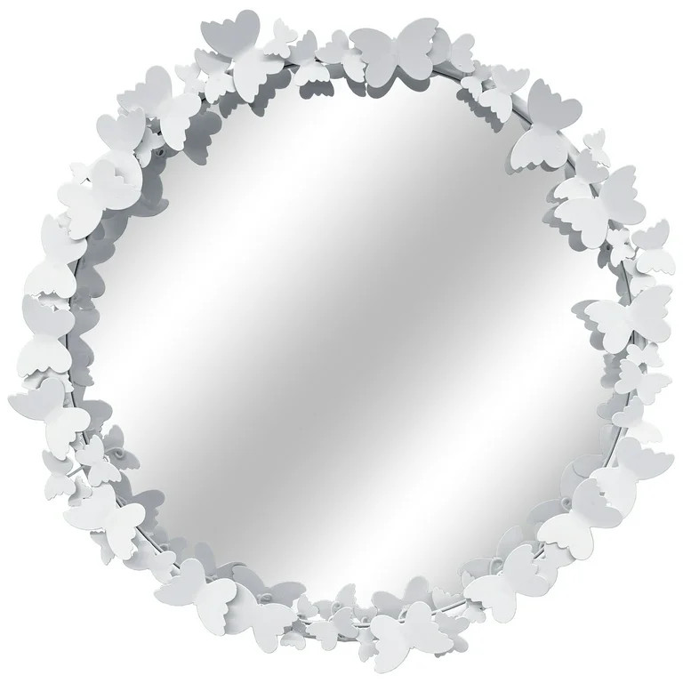 Justice 21" x 21" Round White Butterfly Wall Mirror | Walmart (US)