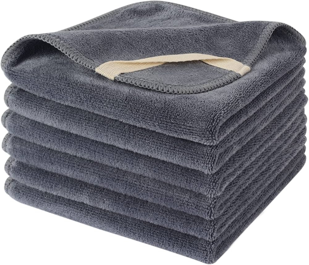 SINLAND Microfiber Facial Cloths Fast Drying Washcloth 12inch x 12inch Grey 6 pack … | Amazon (US)