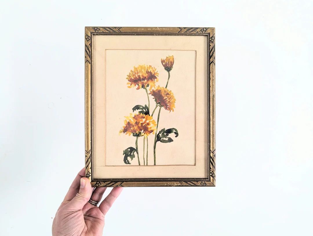 Vintage Floral Watercolor Painting, Vintage Yellow Flower Painting, Vintage Floral Painting, Vint... | Etsy (US)