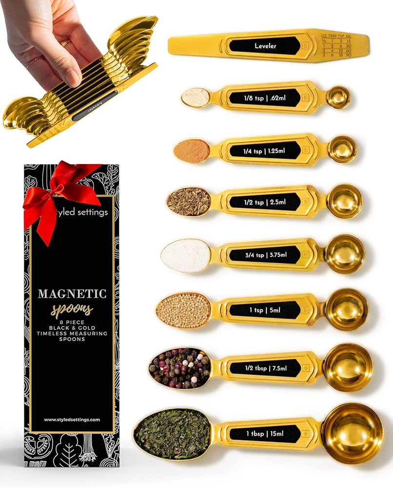 Gold Magnetic Measuring Spoons with Leveler - Featuring 8-Piece Upgraded Style, Dual-Sided, Stack... | Amazon (US)