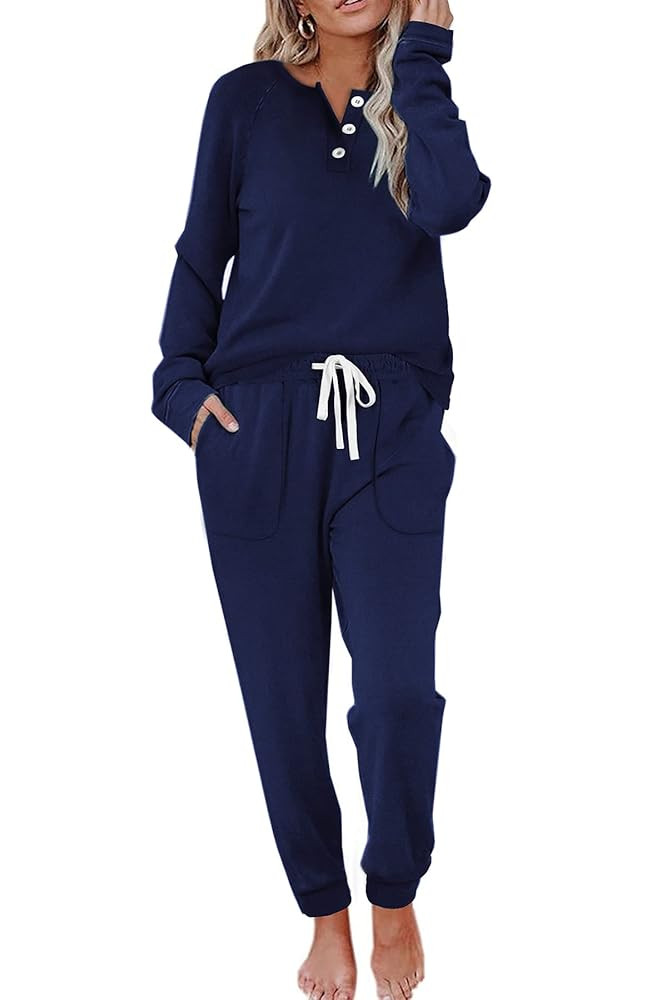 WIHOLL Two Piece Outfits for Women Lounge Sets Button Down Sweatshirt Sweatpants Sweatsuits Set w... | Amazon (US)