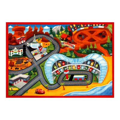 Licensed Disney Pixar Cars Roadmap Digital Printed Easy Care Non-Slip Polypropylene Youth Play Area Rug, 4'6"x6'6 | Wayfair North America