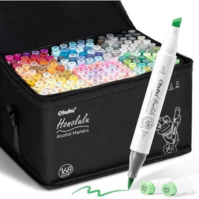 Ohuhu Alcohol Brush Markers 168-color Set Double Tipped Alcohol-based Markers - Brush & Chisel -w/ 1 Alcohol Marker Blender- Honolulu - Refillable Ink | Target