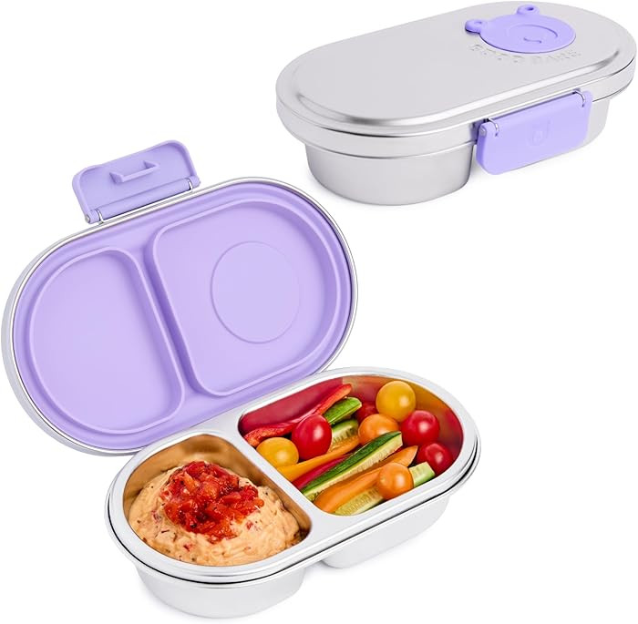 Good Bare Stainless Steel Snack Container for Kids – 2 Compartment Metal Bento Box, Leakproof, ... | Amazon (US)