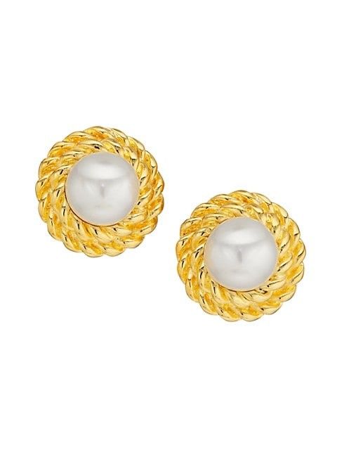 Kenneth Jay Lane Goldtone Cable & Faux Pearl Clip-On Earrings | Saks Fifth Avenue
