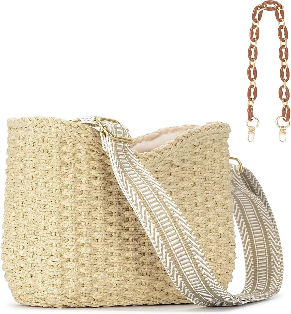 Herald Small Handmade Straw Crossbody Bag for Women, Summer Chic Woven Handbag Shoulder Purse with C | Amazon (US)