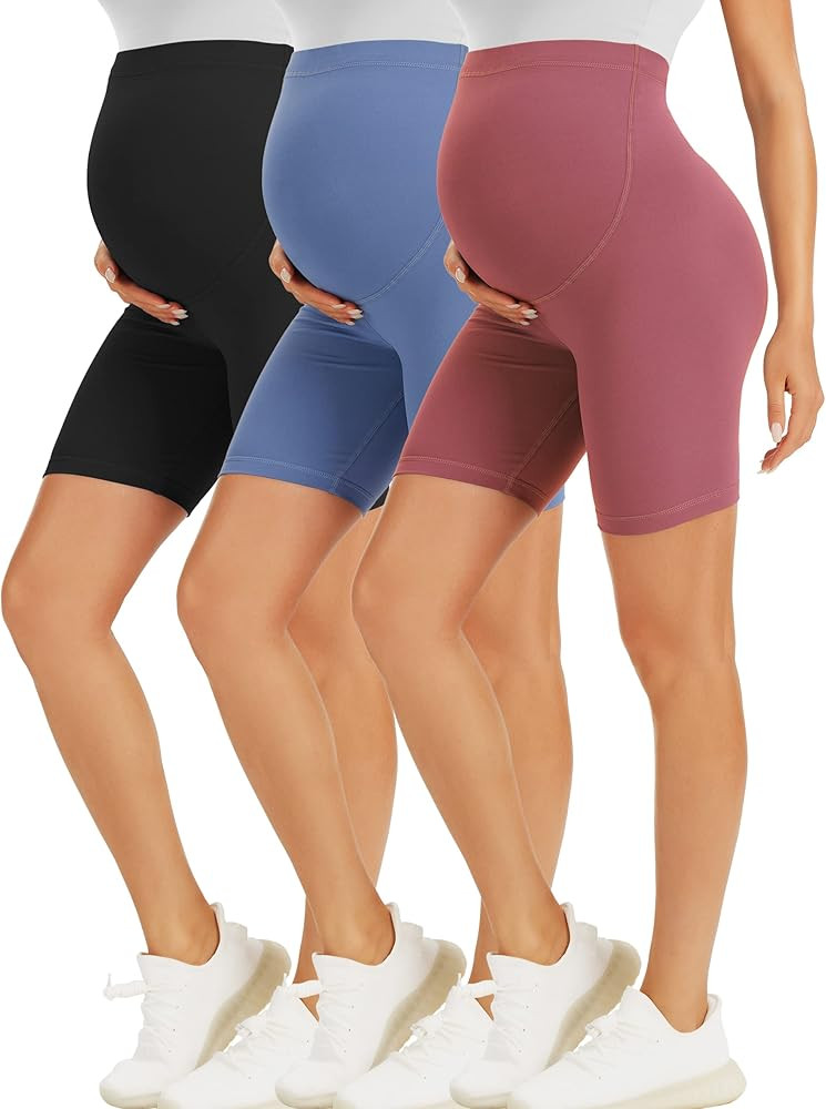 BONVIGOR Maternity Shorts Over The Belly Biker Workout Yoga Active Athletic Pregnancy Short Pants... | Amazon (US)
