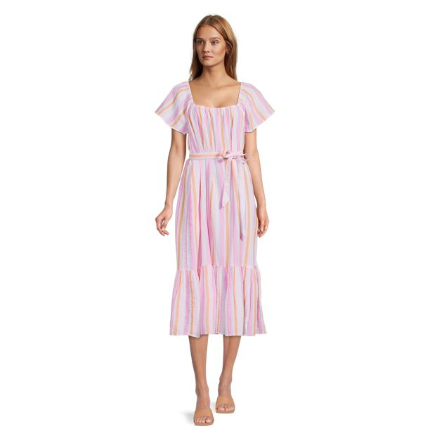 Time and Tru Women's Flutter Sleeve Textured Dress | Walmart (US)