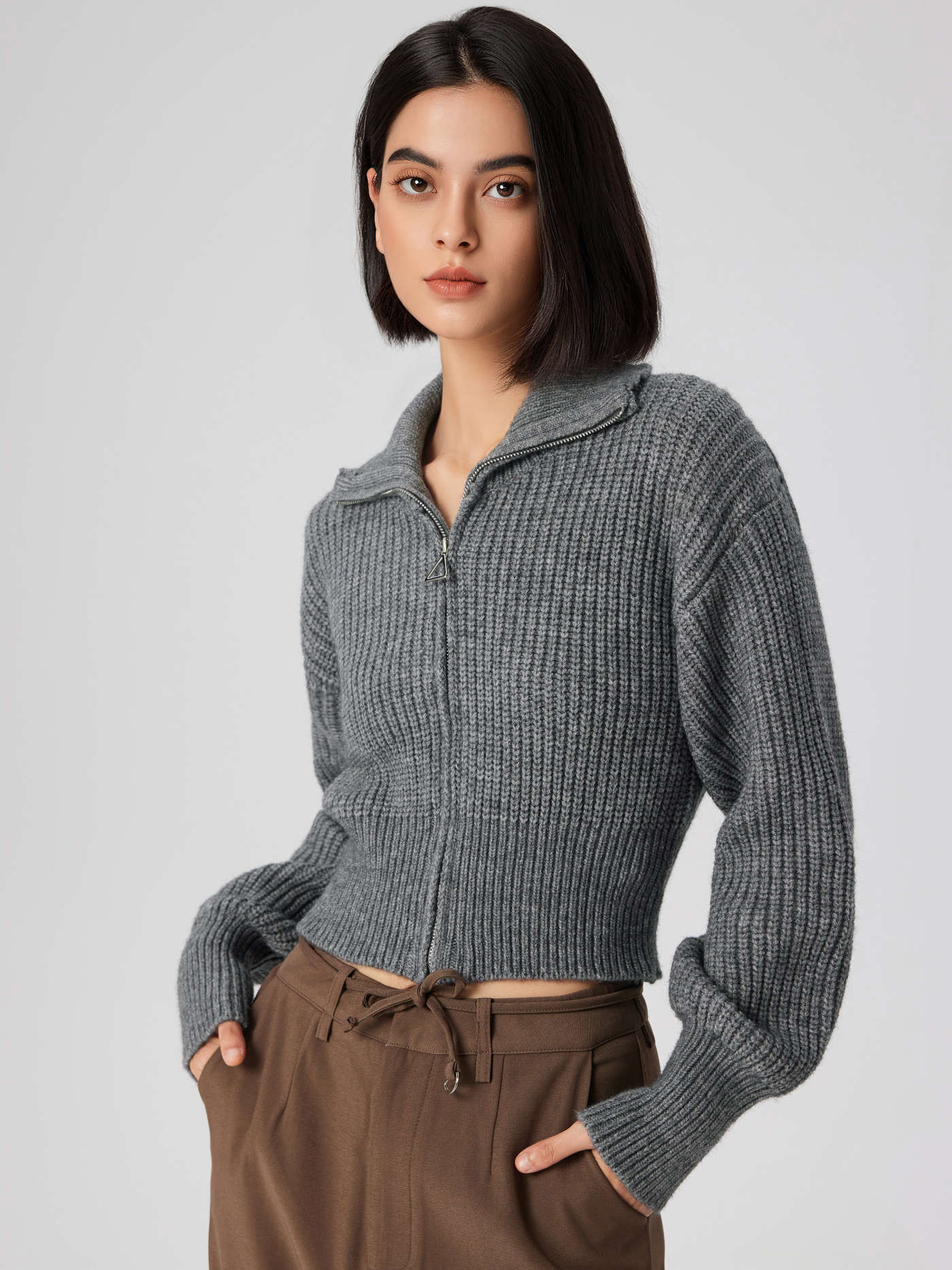 Cardigan zippé en maille unie | Cider