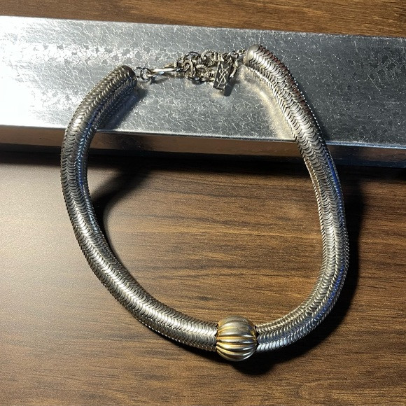Yves Saint Laurent Silver Necklace with Gold Accent | Poshmark