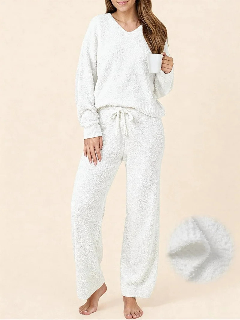 UVN Winter Pajama for Women Sweater Set Ladies V neck Tops and Long Pants Warm 2 Piece Loungewear | Walmart (US)