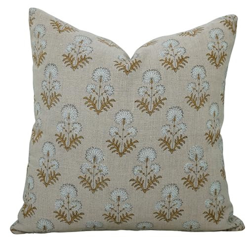 Fabritual Vintage Handmade Block Print Thick Linen 16x16 Inch Throw Pillow Cover Cushion Case for Sofa, Couch, Bed, Living Room, Farmhouse, Outdoor, Home Décor – Rishi White | Amazon (US)