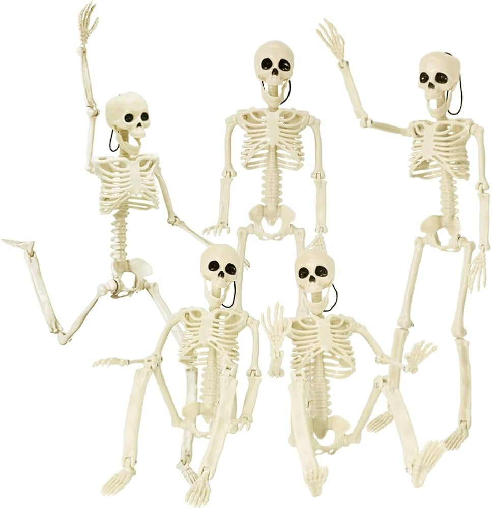 5 Packs Posable Halloween Skeleton, Full Body Halloween Skeleton with Movable Joints, 16" Hanging... | Amazon (US)