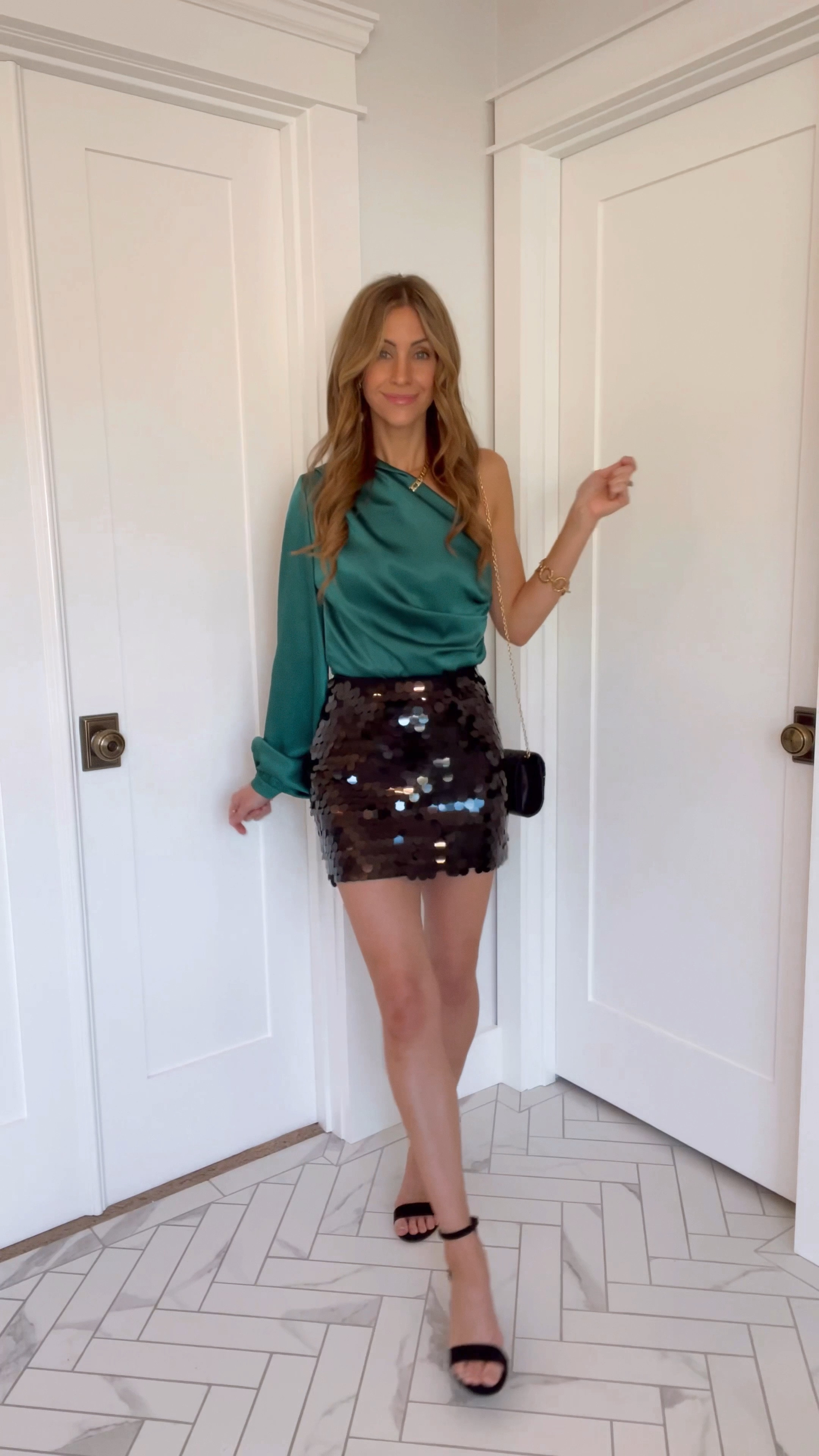 3 Holiday Styles ✨ wearing an XS in the sequin mini skirt. If in between sizes then size up. Shoes are a size 7 and both fit tts. Tweed jacket is a small and fits tts with room.  Blazer overall fit tts but you may want to size up for extra shoulder room if needed.

#ltkfindsunder100 #ltksalealert #ltkpetite #jenniferxerin #stylewithjen #ltkparties #ltkshoecrush #christmasoutfits #thanksgivingoutfit 
Mini skirt. Vegan leather. Christmas outfit. Fall fashion. Fall trends. Winter fashion. Holiday outfits. Boots. Heels. Bodysuit. Turtleneck. Jacket. Blazer. Shoulder bag. Handbag. Clutch. Earrings. Bracelet. Necklace. Tweed. Sequins.

#LTKVideo #LTKHoliday #LTKHolidaySale