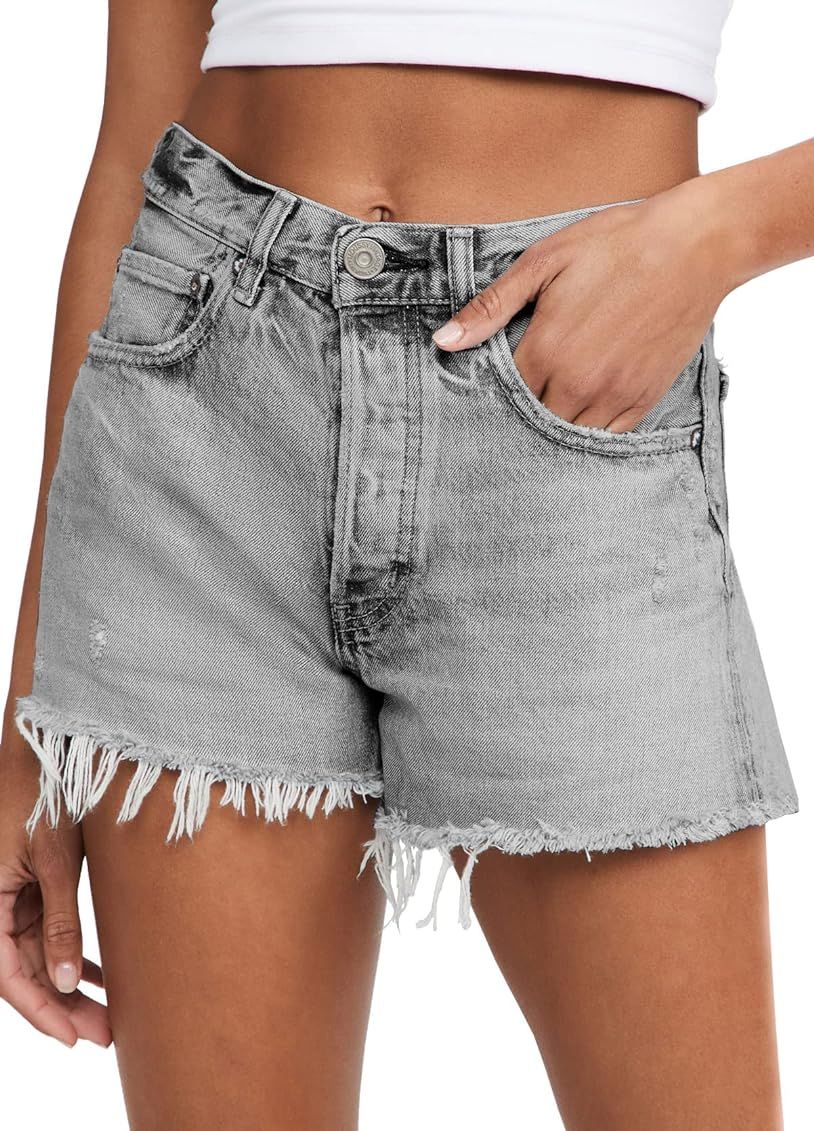 AUTOMET Womens Jean Shorts Summer Casual High Waisted Lounge Denim Shorts Raw Hem Jean Shorts | Amazon (US)