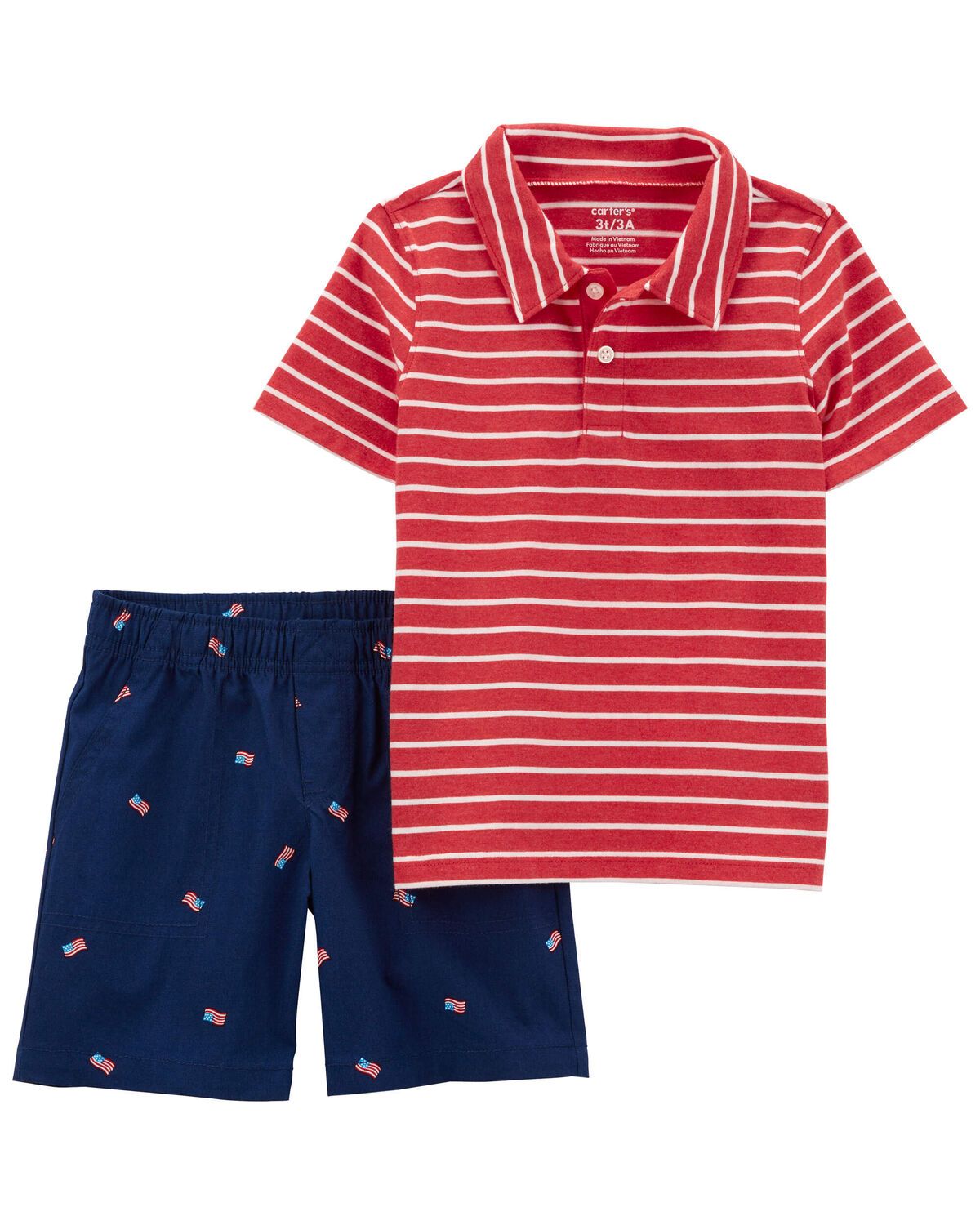 Red Toddler 2-Piece Striped Polo Shirt & Short Set | carters.com | Carter's
