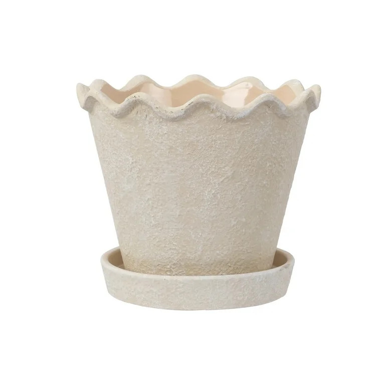 My Texas House Wave Ceramic Planter Pot, Cream, 8 inch | Walmart (US)