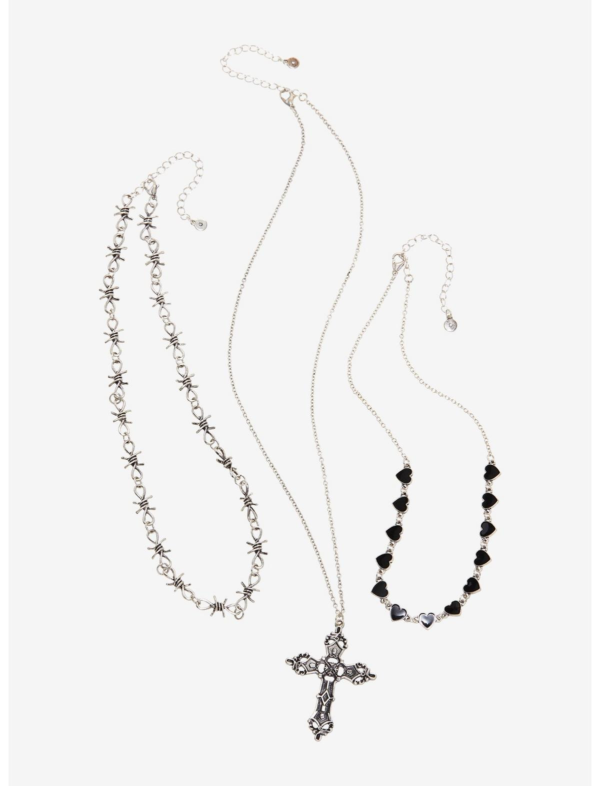 Ornate Cross Barbed Wire Heart Necklace Set | Hot Topic | Hot Topic