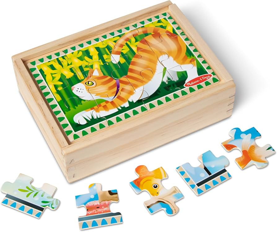 Melissa & Doug Pets 4-in-1 Wooden Jigsaw Puzzles in a Storage Box (48 pcs) - FSC-Certified Materi... | Amazon (US)