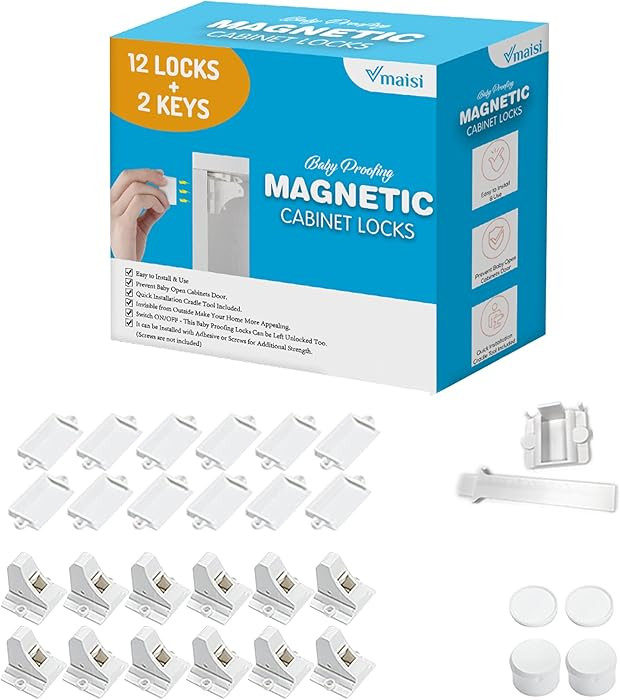 Vmaisi Adhesive Magnetic Cabinet Locks (12 Locks and 2 Keys) | Amazon (US)