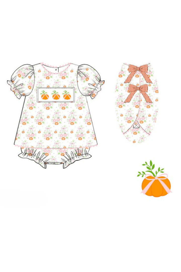 Pre-Order Smocked Sweet Pumpkin Skirted Bubble | The Smocked Flamingo