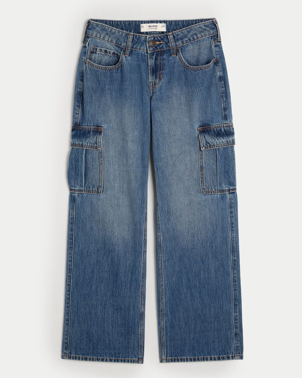 Low-Rise Medium Wash Cargo Baggy Jeans | Hollister (US)