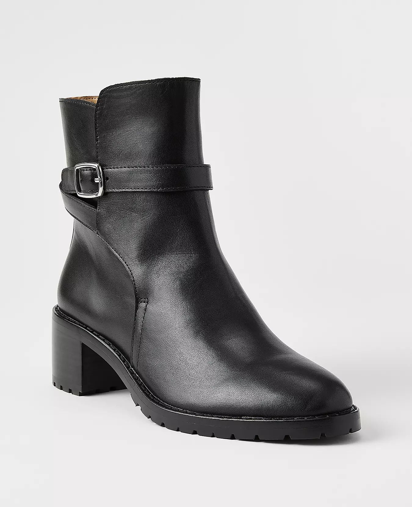 Buckle Leather Ankle Booties | Ann Taylor (US)