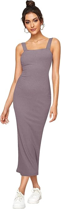 Verdusa Women's Sleeveless Slit Back Ribbed Bodycon Midi Tank Dress | Amazon (US)