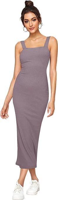 Verdusa Women's Sleeveless Slit Back Ribbed Bodycon Midi Tank Dress | Amazon (US)