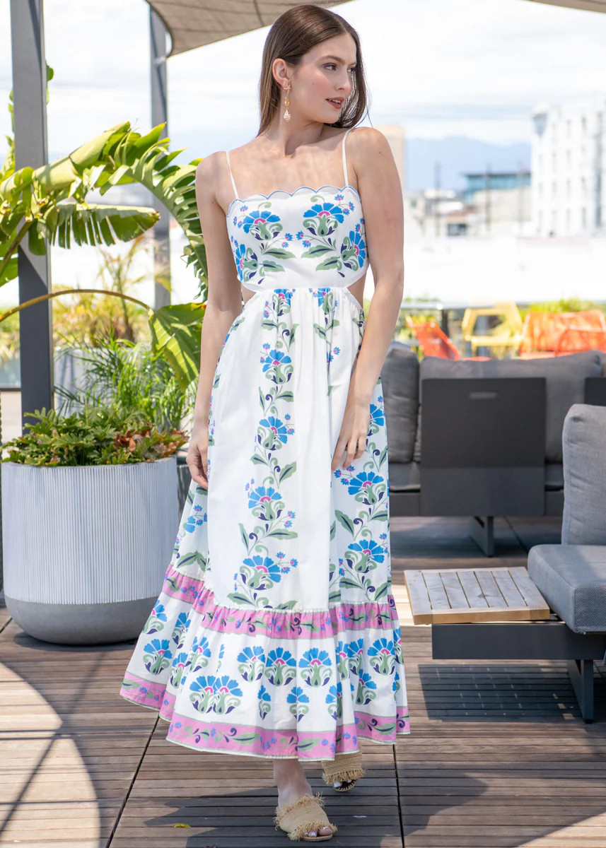 Athena Multicolor Floral Print Cut Out Midi Dress | Benaar La