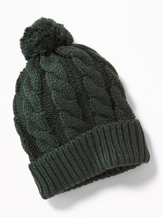 Old Navy Mens Cable-Knit Pom-Pom Beanie For Men Dark Green Size One Size | Old Navy US