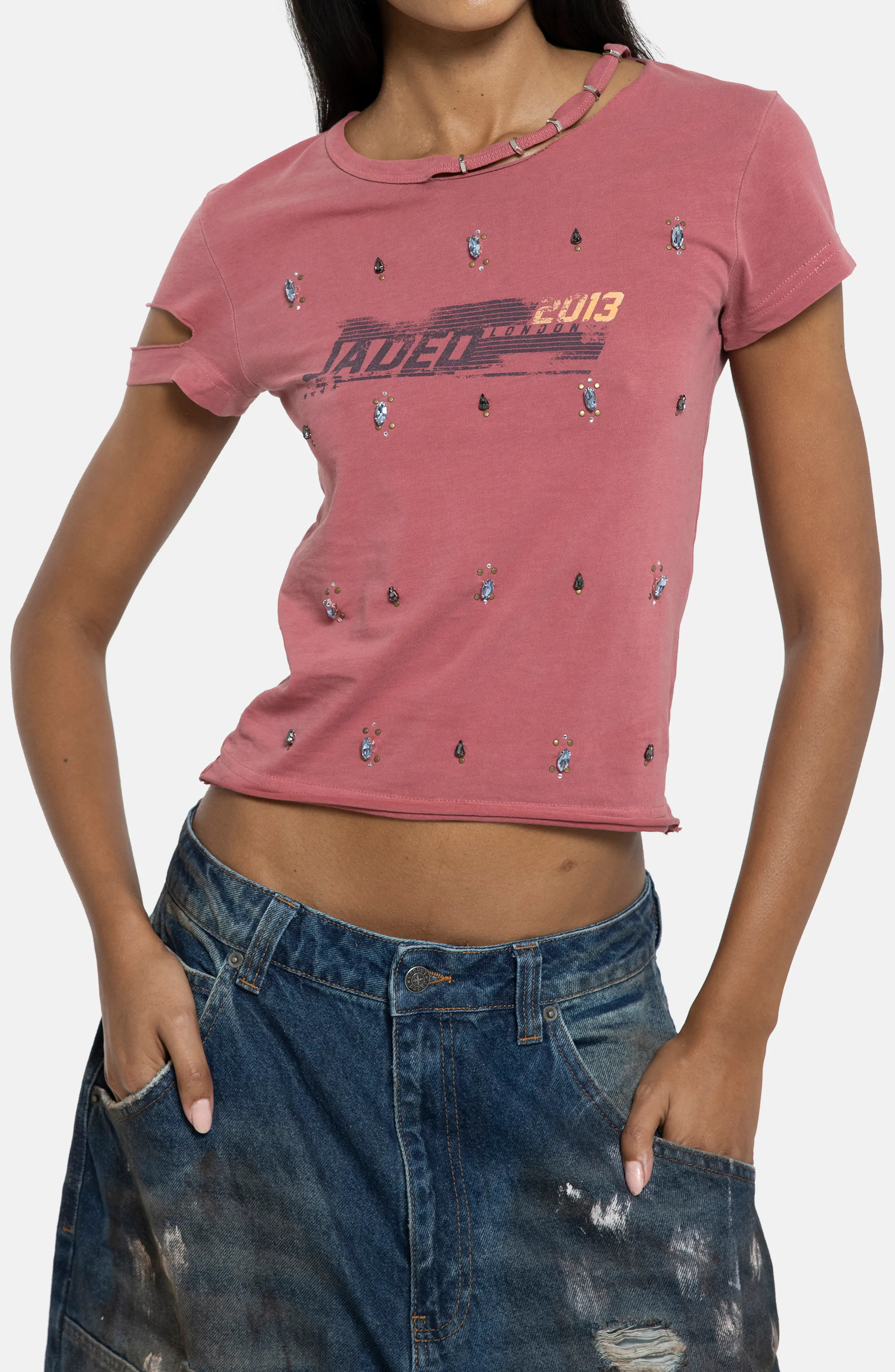 Distressed Jewel Crop T-Shirt (Women) | Nordstrom | Nordstrom