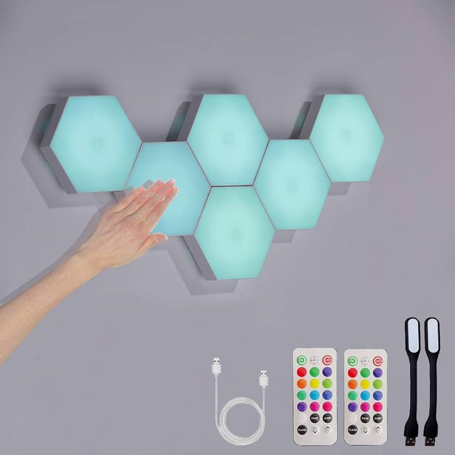 Hexagon Lights with Remote, Smart DIY Hexagon Wall Lights, Dual Control Hexagonal LED Light Wall ... | Amazon (US)