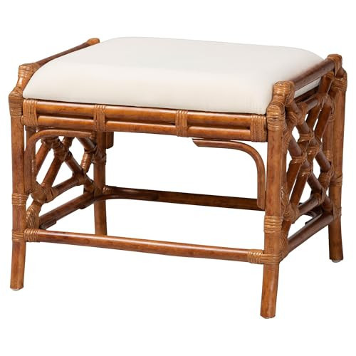 Bali & pari Morley Marbled Tortoise Natural Rattan Ottoman - Handcrafted Accent Footstool with Decorative Frame, Coastal Tropical Style for Living Room | Amazon (US)