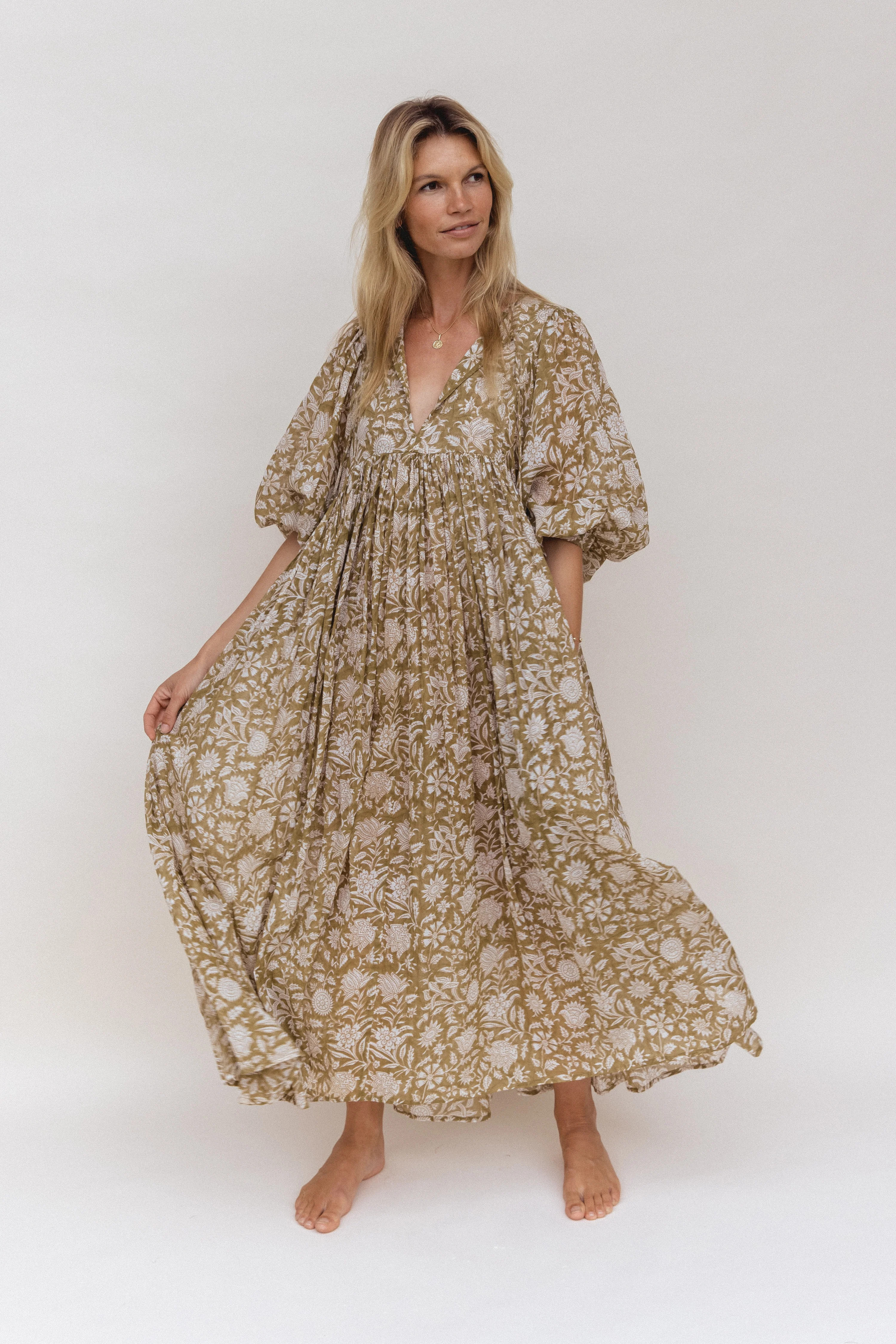 Kyra Maxi Dress ~ Olive | Daughters of India