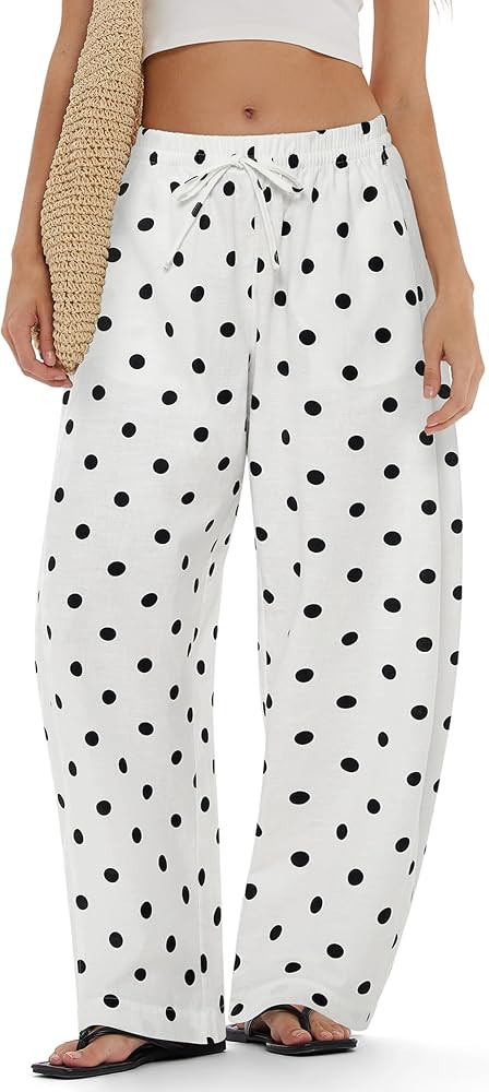 MOOSLOVER Women Linen Lightweight Barrel Pants Drawstring Comfort Casual Lounge Pants Baggy Loose... | Amazon (US)