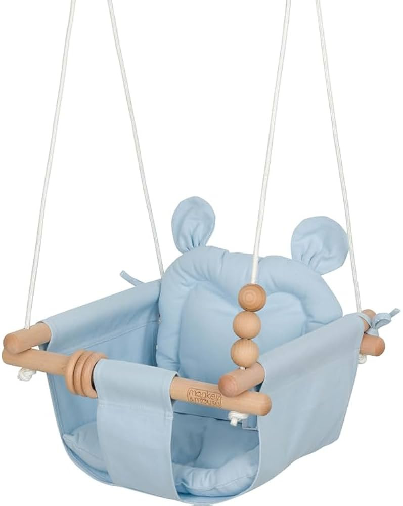 Monkey & Mouse Baby Swing, Pale Blue Indoor Outdoor Portable Hanging Chair - Infant & Toddler Kid... | Amazon (US)