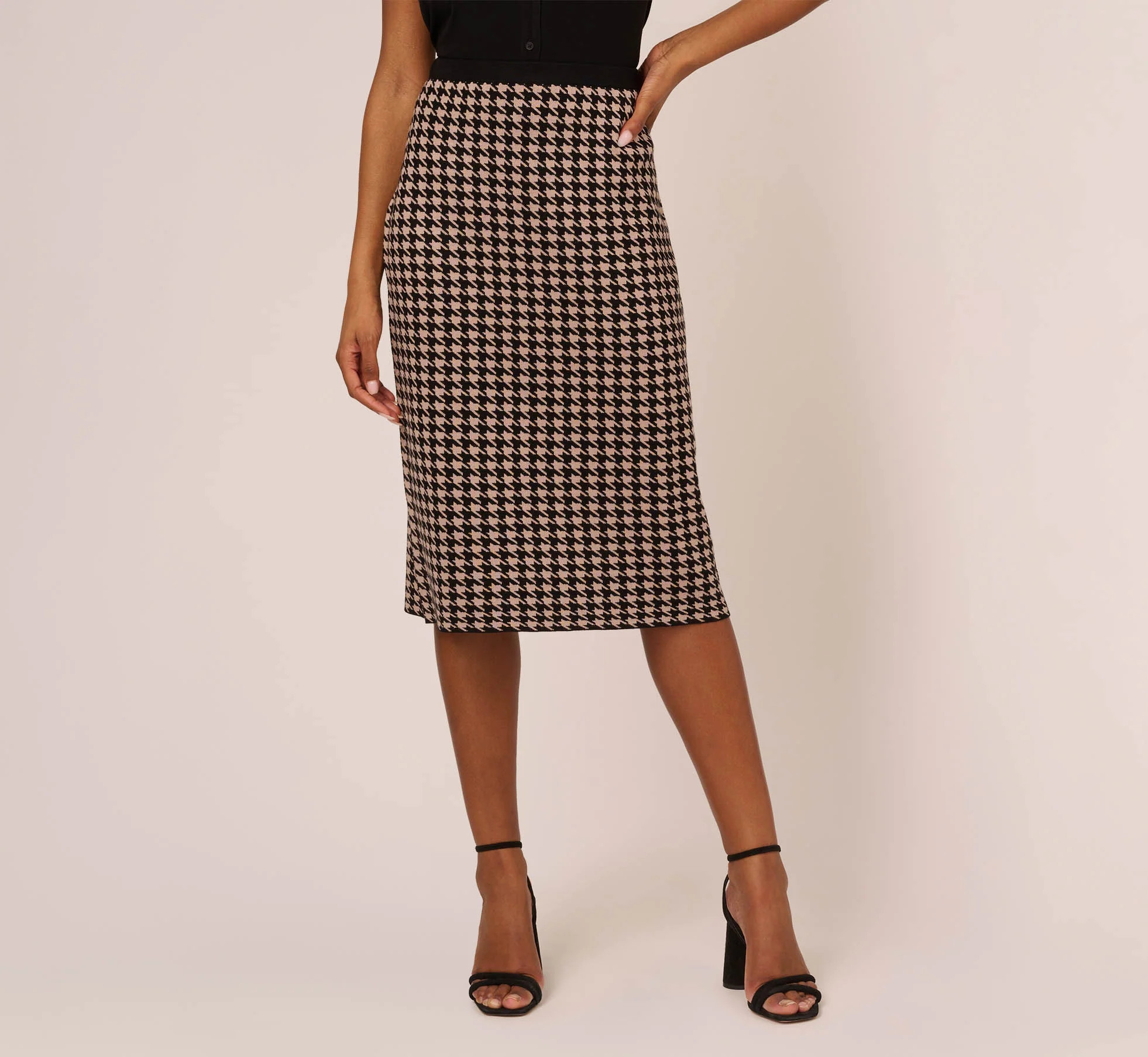 Houndstooth Midi Pencil Skirt In Dusty Camel Soft Houndstooth | Adrianna Papell