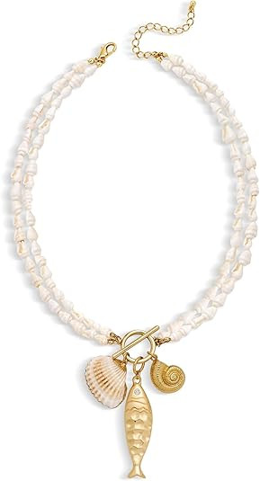 CLASSYZINT Gold Fish Necklace Blue Bead Necklace Boho Ocean Necklace Summer Jewelry for Women | Amazon (US)