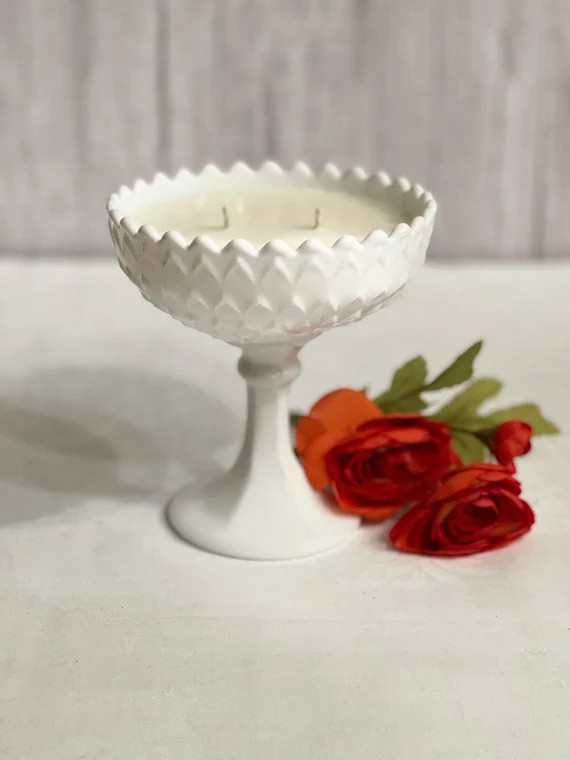 Unique Candle, Vintage Milk Glass Pedestal | Etsy (US)