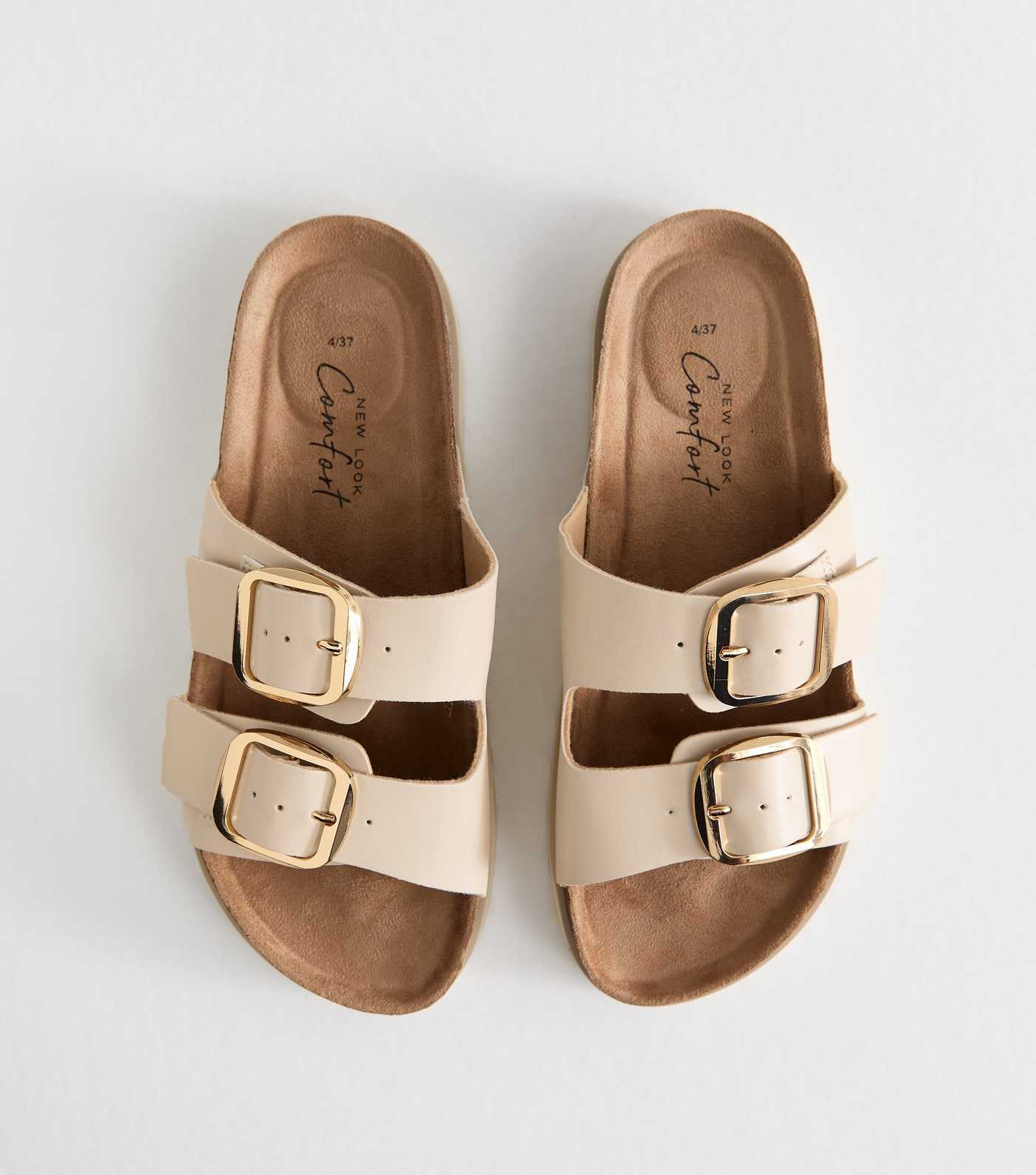Cream Faux Leather Buckled Strap Sandals | New Look | New Look (UK)
