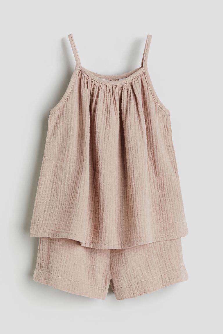 2-piece Double-weave Cotton Set - Light beige-pink - Kids | H&M US | H&M (US + CA)