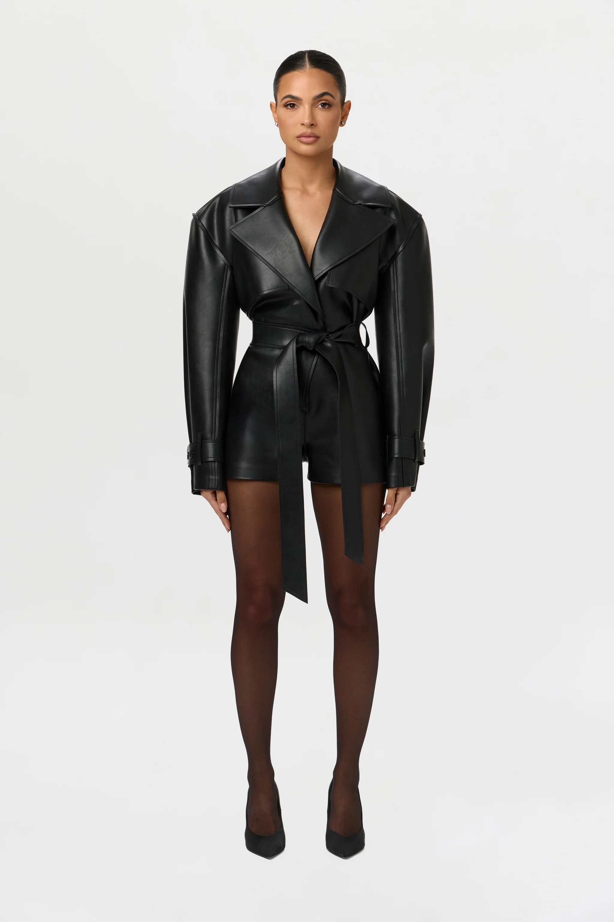 Vegan Leather Trench Romper | Shop.com